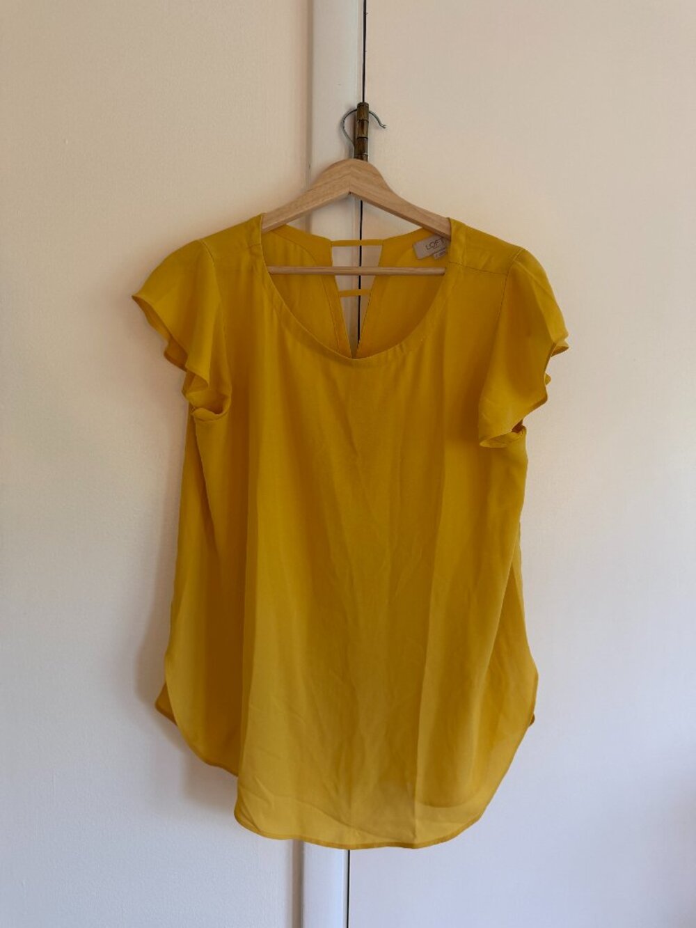 Loft yellow flutter sleeve blouse size S